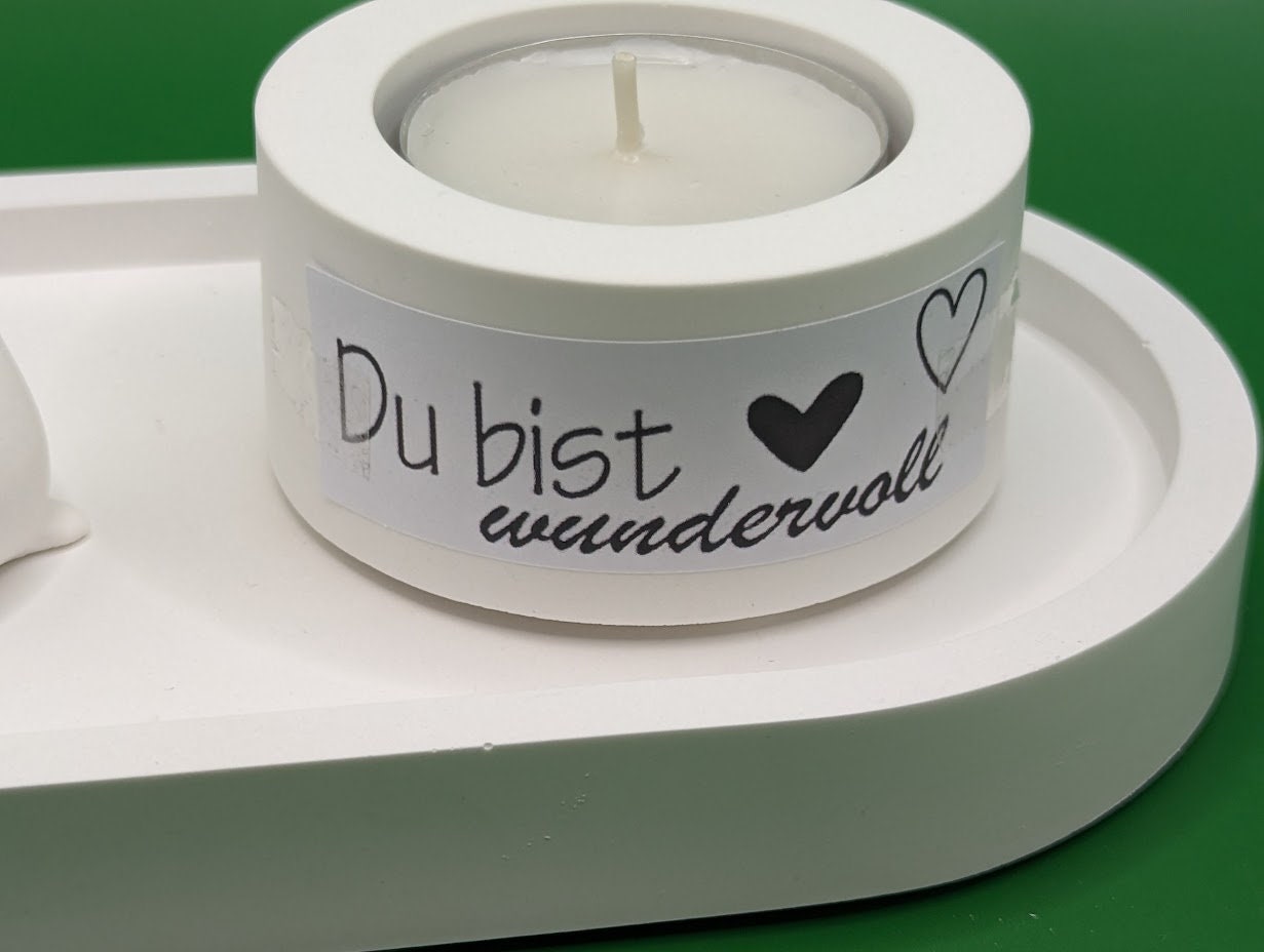 Kerzenständer Teelicht mit einer Herde Schafen, Mitbringsel aus Gips