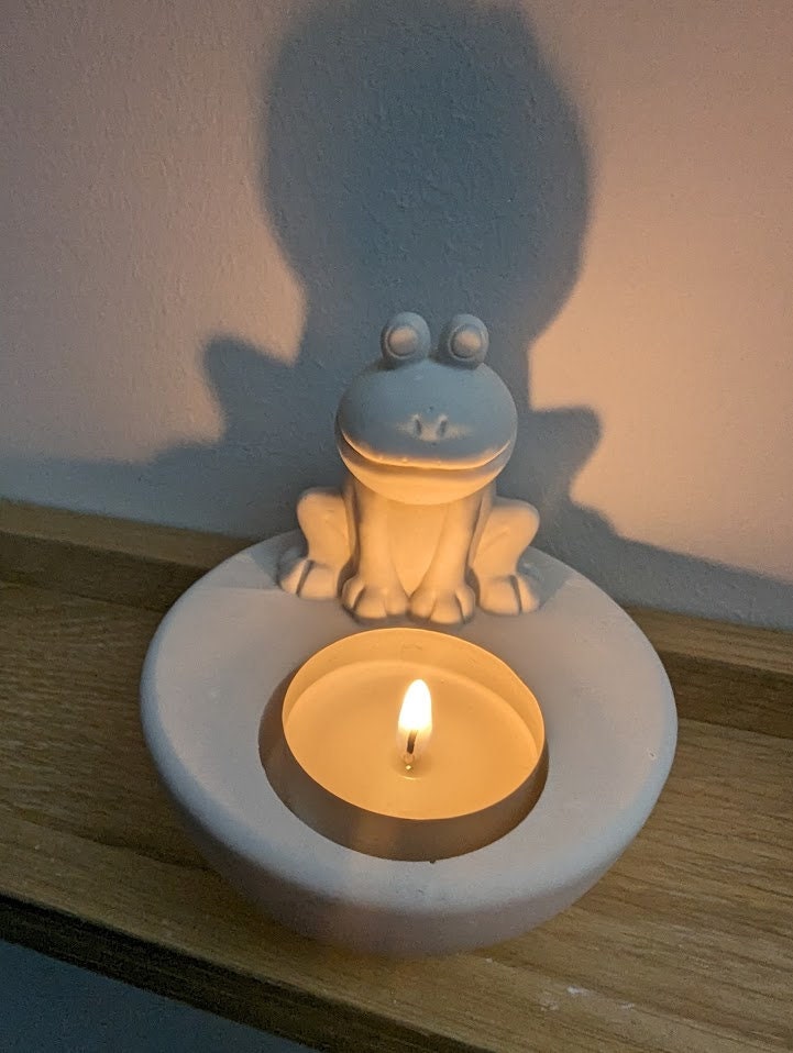 Quak, Frosch als Teelichthalter, Mitbringsel aus Gips