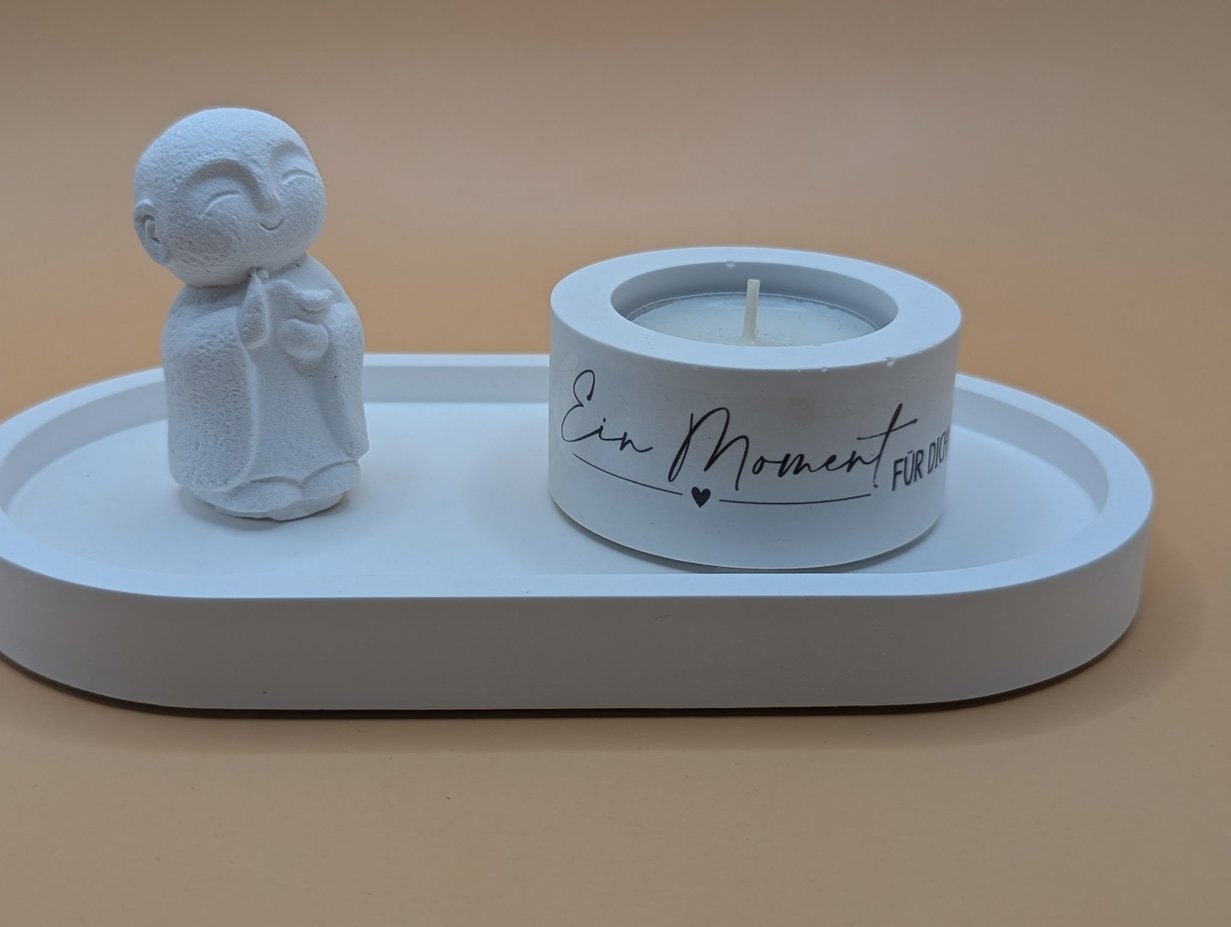 Kerzenständer Teelicht mit kleinem Mönch , Mitbringsel aus Gips