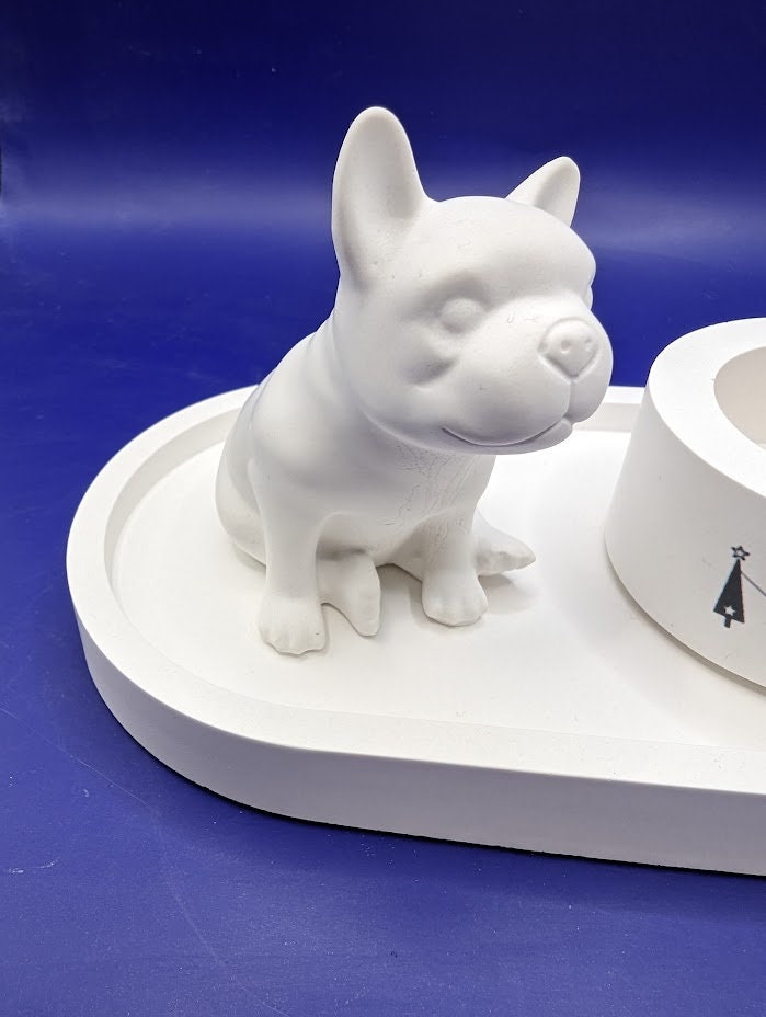 Kerzenstรคnder Teelicht mit franz. Bulldogge , Mitbringsel aus Gips
