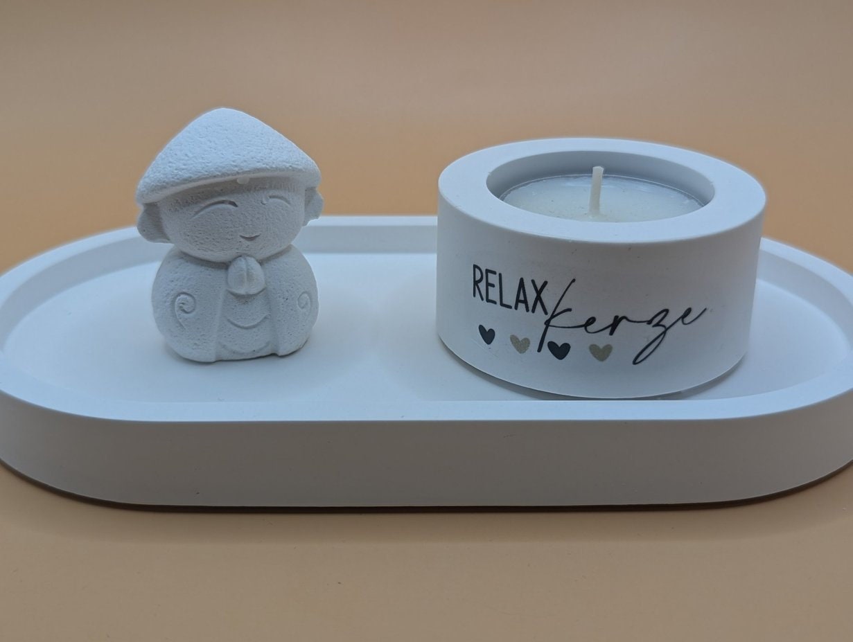 Kerzenständer Teelicht mit kleinem Mönch , Mitbringsel aus Gips