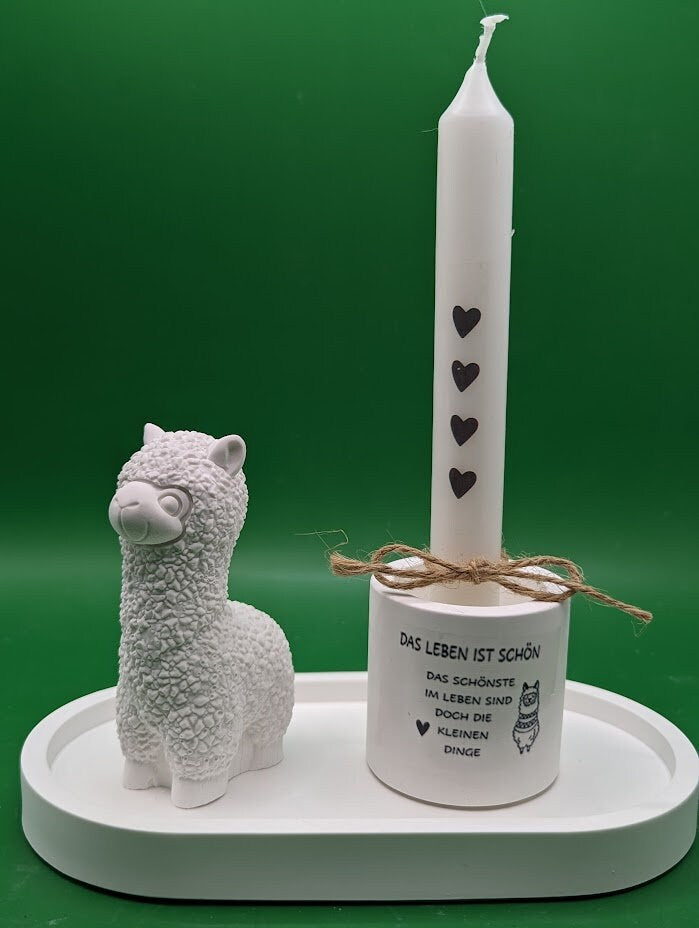 NO DRAMA LAMA, Lama mit Teelicht - neue Version-, Mitbringsel aus Gips