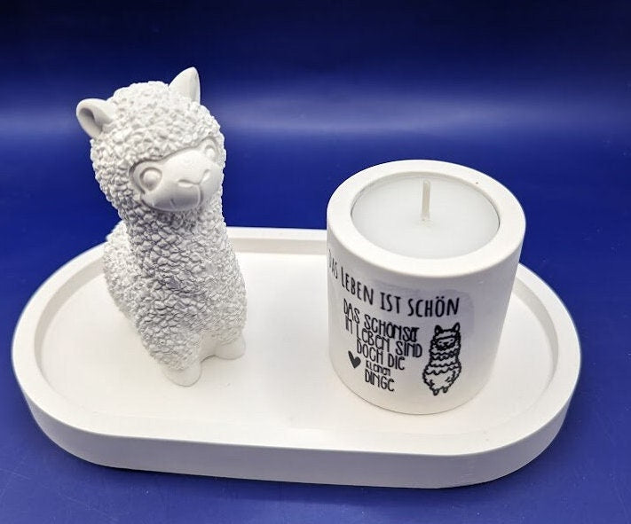 NO DRAMA LAMA, Lama mit Teelicht - neue Version-, Mitbringsel aus Gips