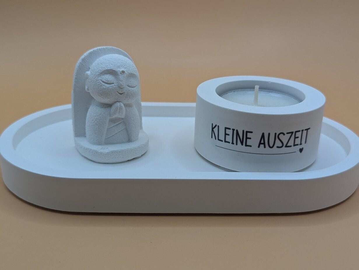 Kerzenständer Teelicht mit kleinem Mönch , Mitbringsel aus Gips
