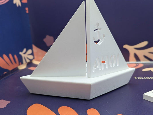 Teelichthalter in Segelboot Form, Mitbringsel aus Gips
