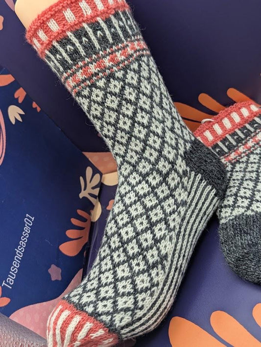 handgestrickte Socken Gr. 39-40, Fair Isle Muster