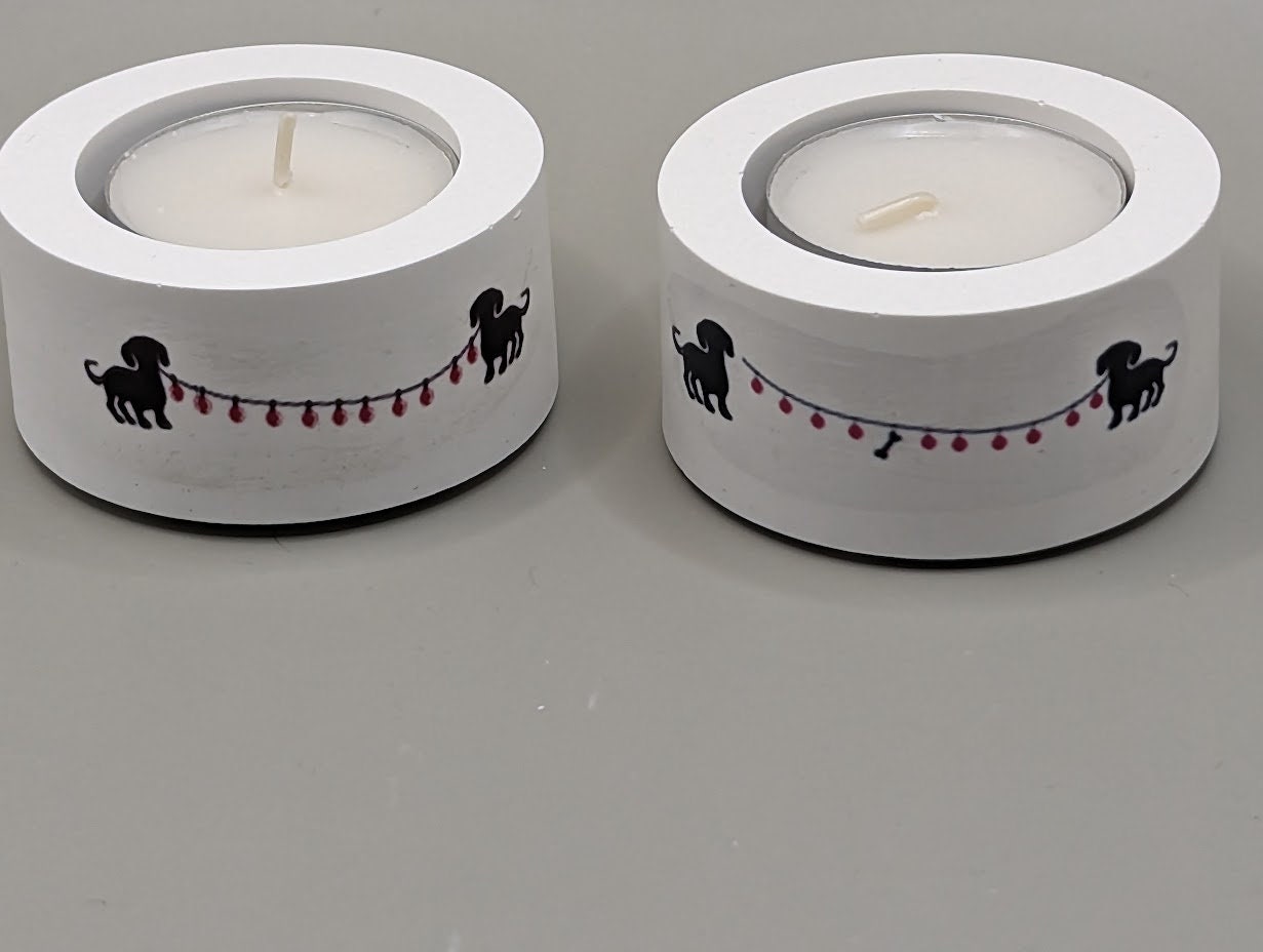 Kerzenständer Teelicht mit Dackel, Mitbringsel aus Gips
