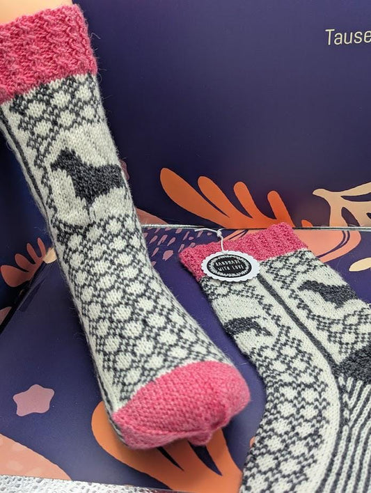 handgestrickte Socken Gr. 36/37, Fair Isle, Dackel