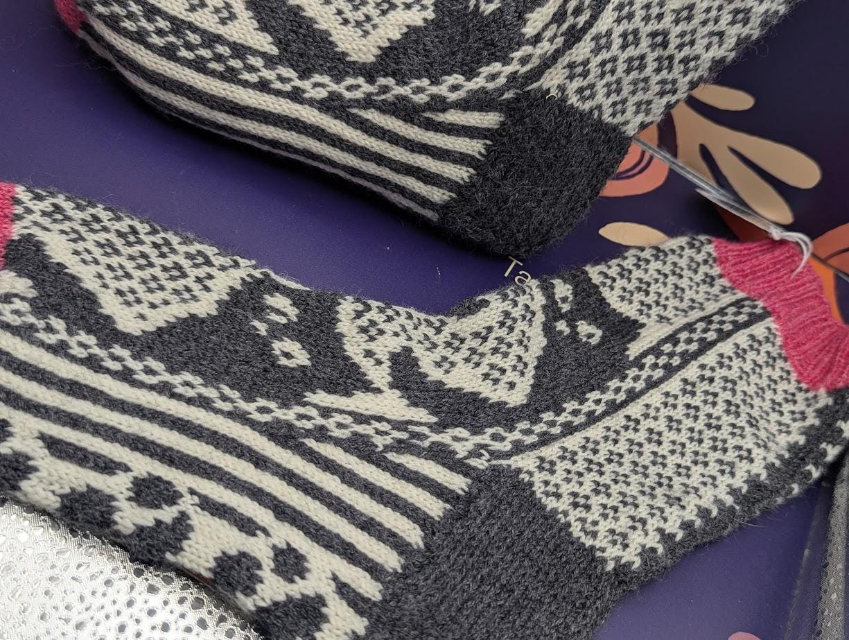handgestrickte Socken Gr. 40-41, Fair Isle Muster