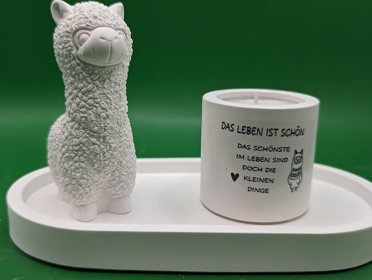 NO DRAMA LAMA, Lama mit Teelicht - neue Version-,  Mitbringsel aus Gips