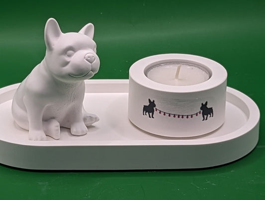Kerzenständer Teelicht mit franz. Bulldogge ,   Mitbringsel aus Gips