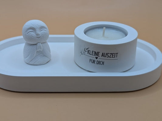 Kerzenständer Teelicht mit kleinem Mönch , Mitbringsel aus Gips